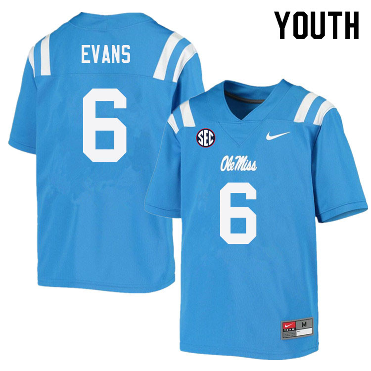 Zach Evans Ole Miss Rebels NCAA Youth Powder Blue #6 Stitched Limited College Football Jersey DZE1058XC